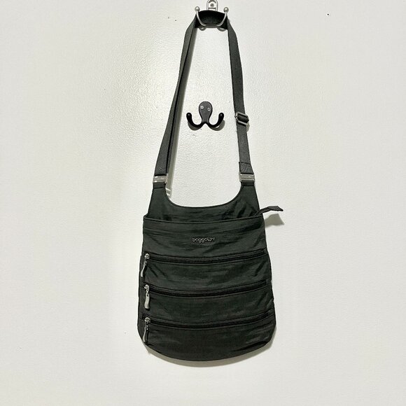Baggallini Big Zipper Crossbody Bag Gray Adjustable RFID Travel Commuter Nylon - Picture 1 of 10